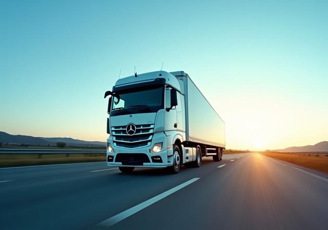 Moderner LKW auf einer Autobahn mit digitaler Mauterfassung