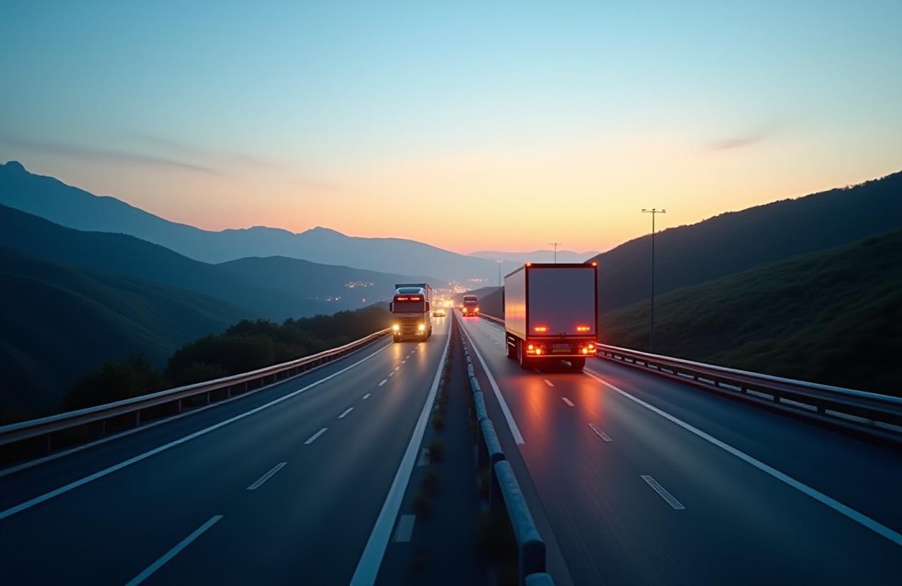 Moderne europäische Autobahn bei Dämmerung